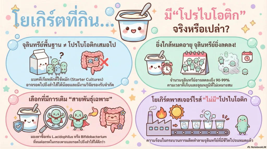 “โยเกิร์ต = โปรไบโอติกจริงไหม?”กินแล้วได้ประโยชน์ หรือได้ไม่พออย่างที่คิด?